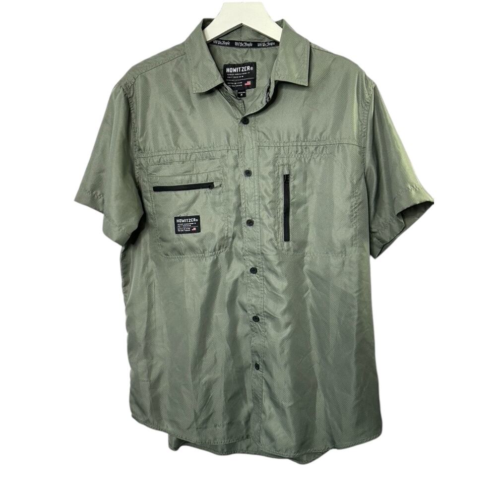 Howitzer Green Tactical Fishing Hunting Button Up Shirt Men's Medium Vented
